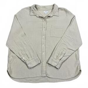 J. Crew Womens Gauze Long Sleeve Button Up Beige Shirt Size 2X